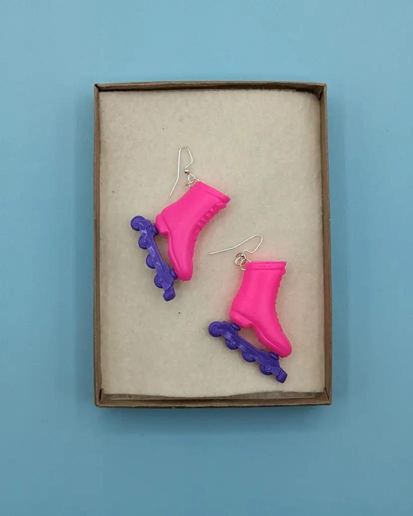 Fun Pink and Purple Barbie Roller Skate Dangling Earrings