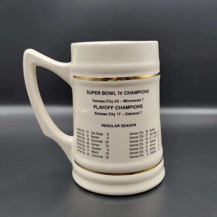 Vintage NFL Super Bowl IV Champions Kansas City Chiefs Ceramic Beer Mug Stein