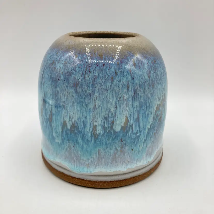 Art Pottery Hand Thrown Dome Vase Turquoise Glaze 4 7/8" H Artist Signed