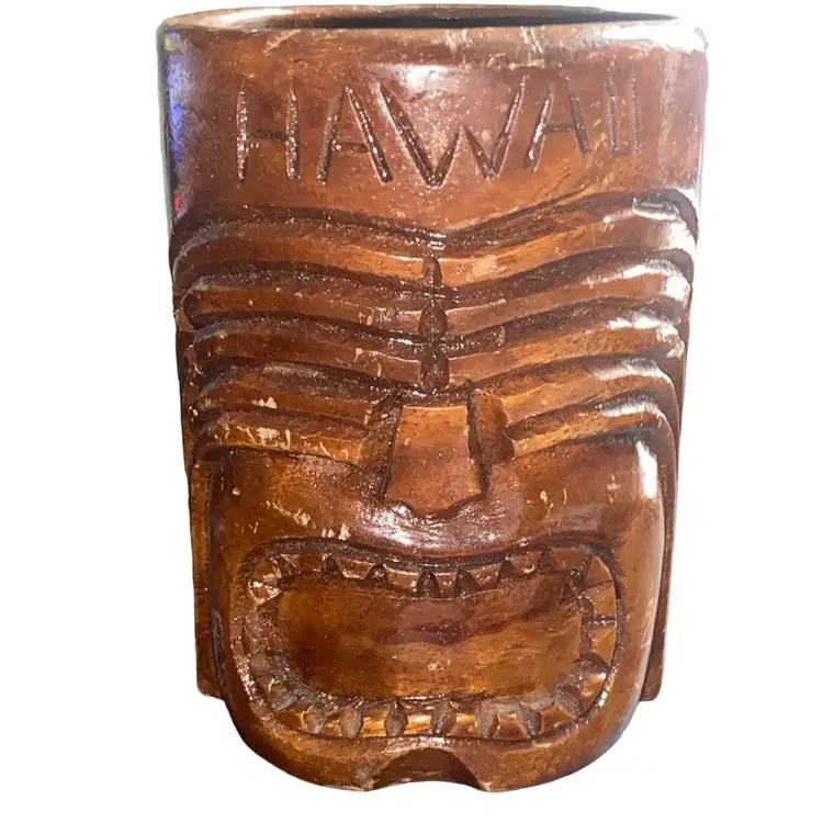 Original Vintage 70s Hawaiian Wooden Tiki Mug