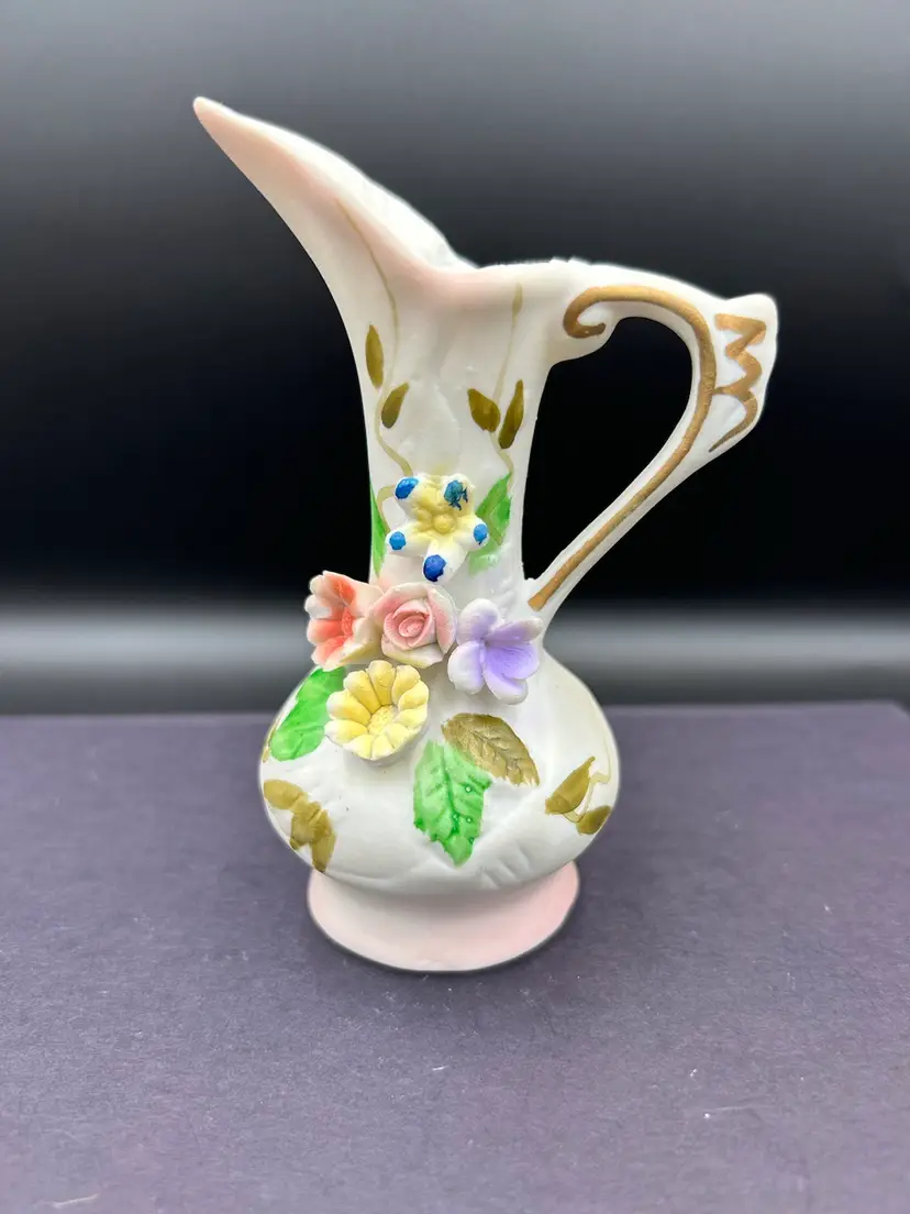 Bisque Porcelain Miniature Ewer-Capodimonte Style Decoration -Taiwan
