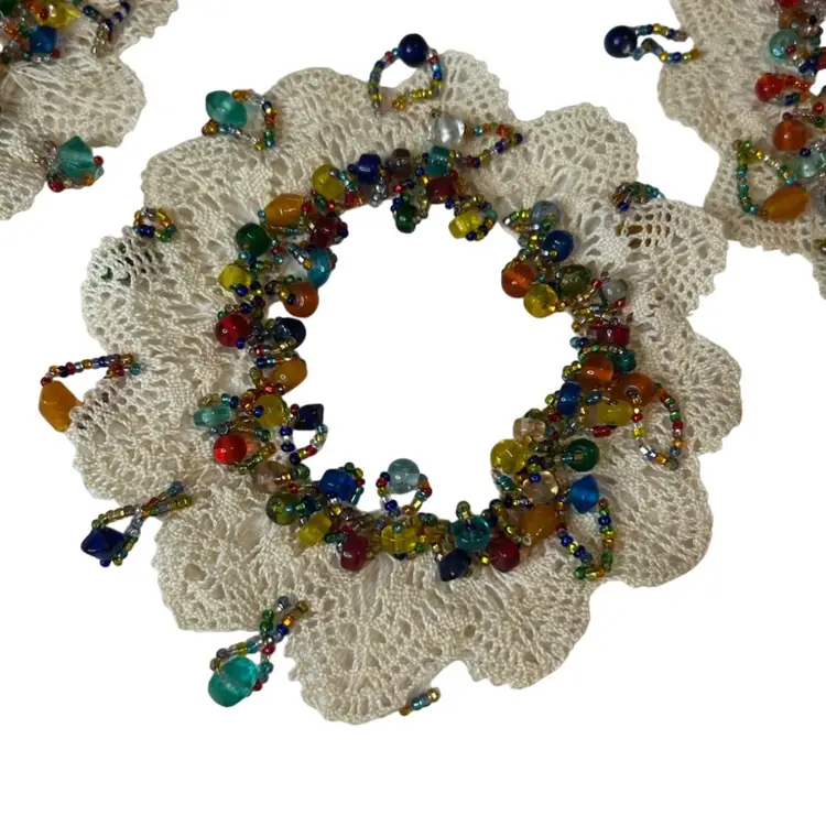 Set Of 4 Cream Colored 5 1/2” Diameter Beaded Doilies