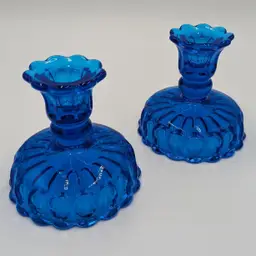 Fenton Colonial Blue Thumbprint Candlestick Holders