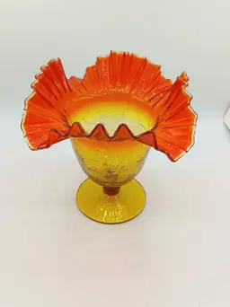 BLENKO Persimon amberina ruffled vase