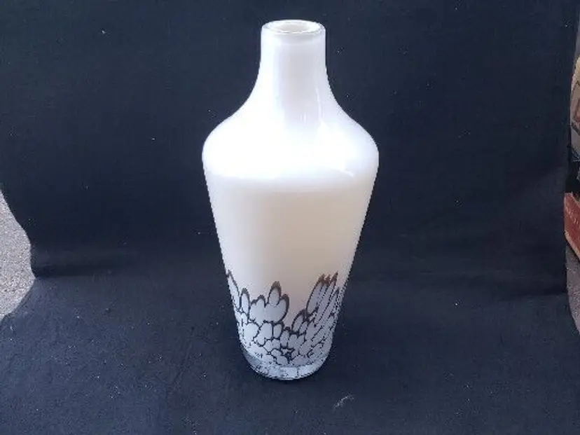 Cased ART GLASS Vase White and Blue Variations 14" Tall Approximately Unbranded