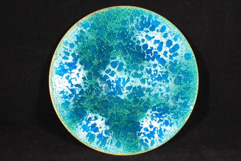 Emerald Green & Blue Stones Enameled Copper Plate