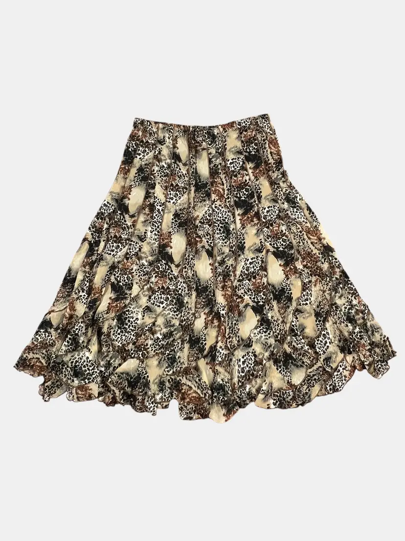 Y2K Fairy Grunge Animal Print Midi Skirt Chiffon Layered Flowy S M