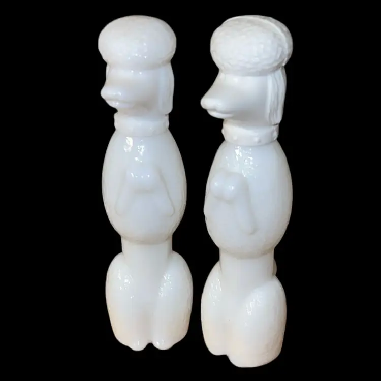 Vintage Avon Bon Bon Poodle Milk Glass Perfume Bottles Set Of 2 (empty)