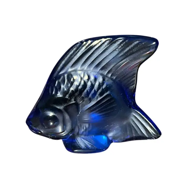 Lalique Crystal, France COBALT Blue Angel Fish Figurine, 2" Signed
