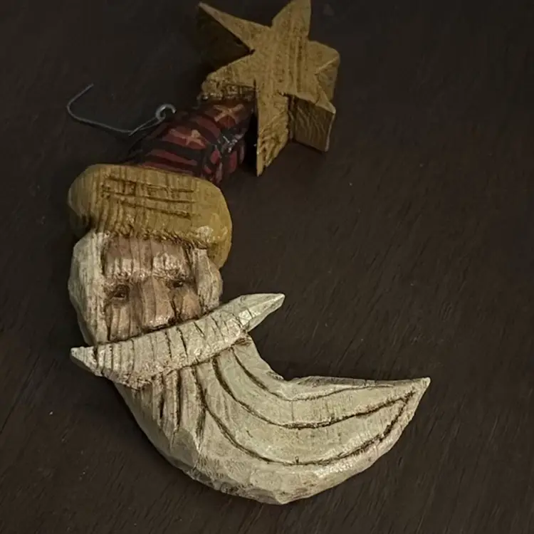 Wooden Crescent Moon Santa Ornament With Star