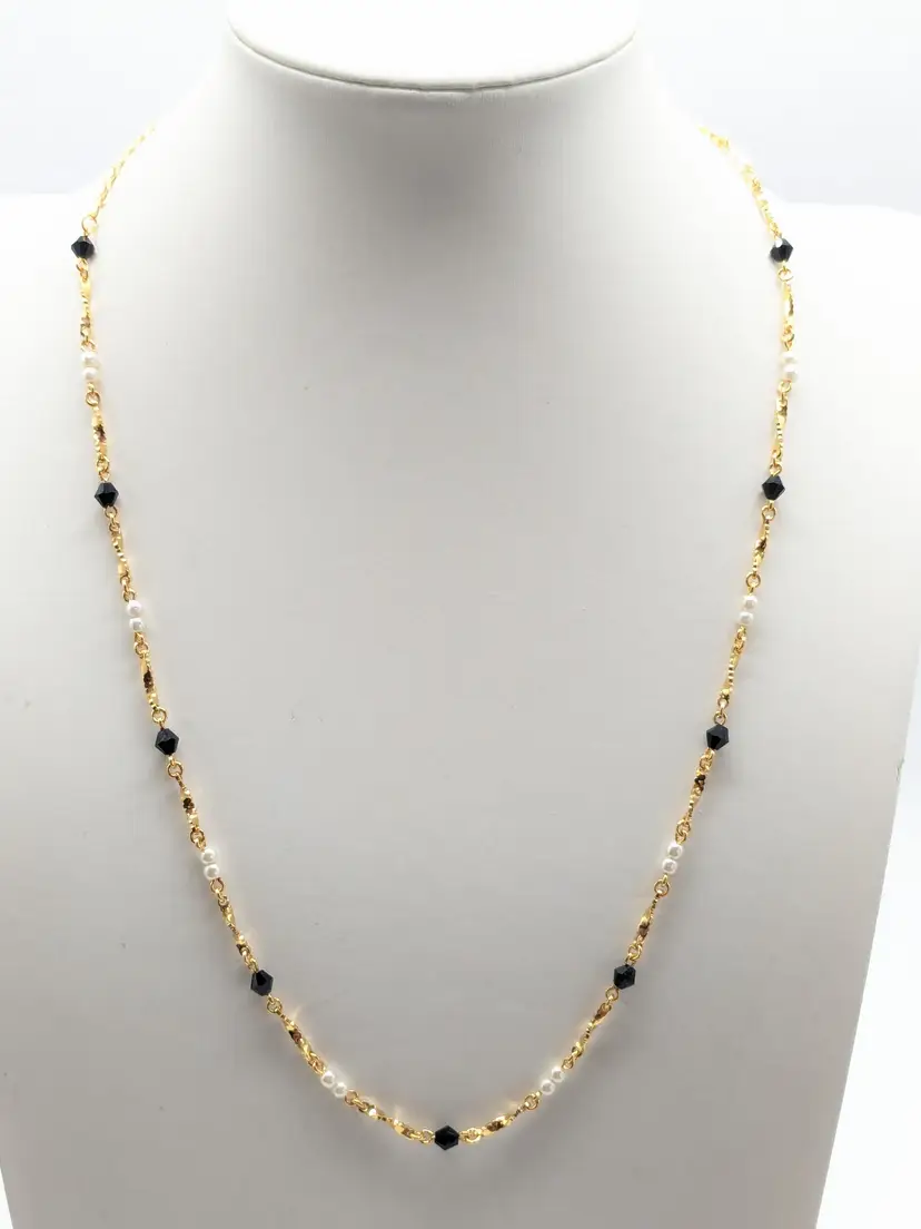 Premiere Designs Gold Tone Necklace Black White Accents