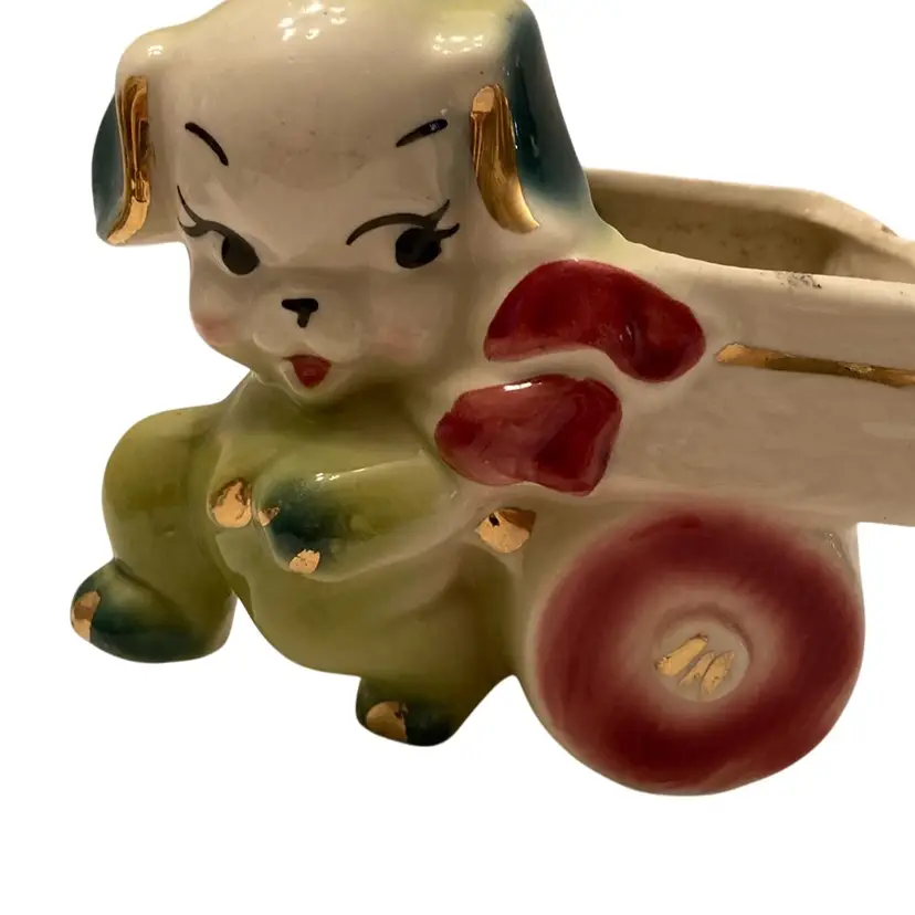 Vintage Shawnee Pottery Dog Pulling Cart Planter 1950’s