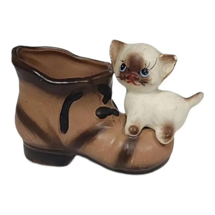 Enesco Siamese Kitten Cat on Boot Toothpick Holder