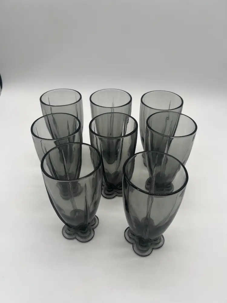 Set Of 8 Heisey Twentieth Century Smokey Gray Dawn Footed Tumblers