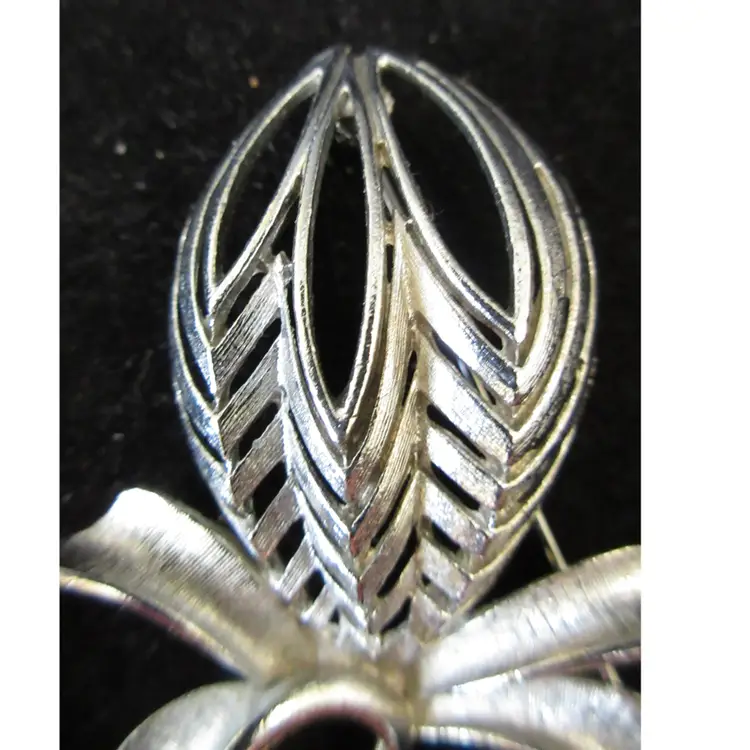 Vintage Torino Textured Silver Tone Metal Flower Bud Brooch Pin - 2.75 Inches Long