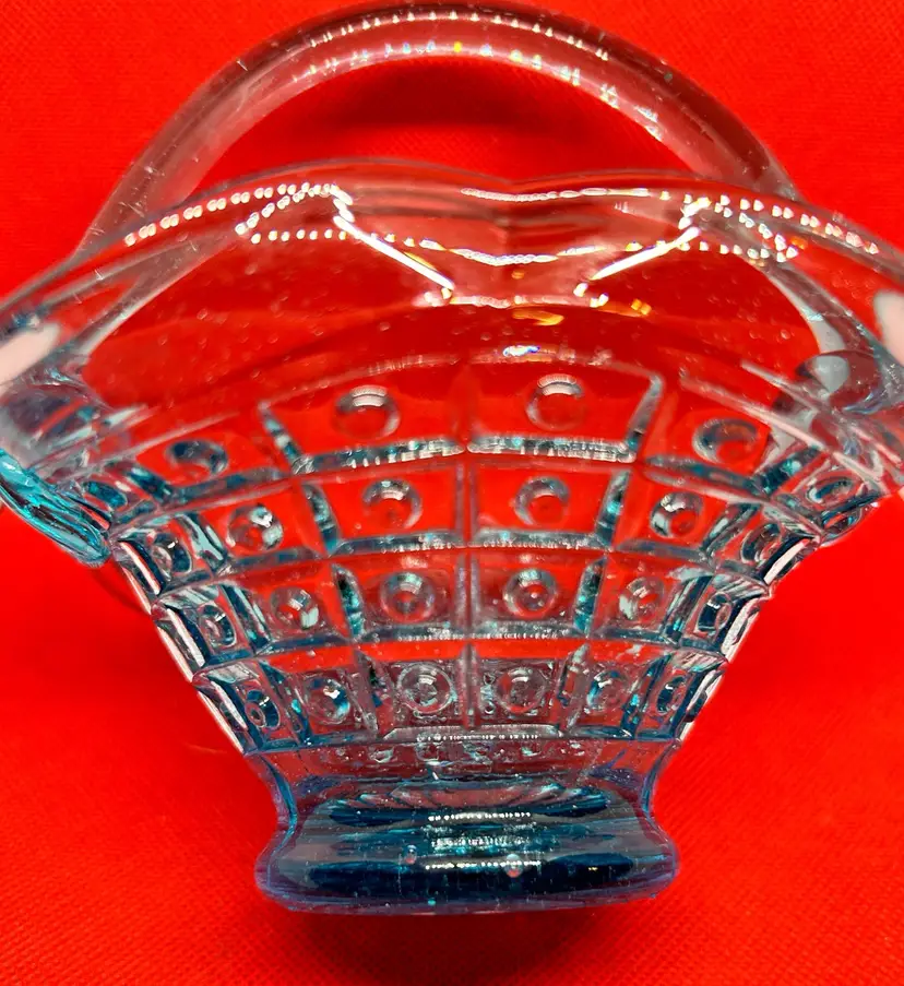 Aqua Blue Glass Basket Dots In Squares Small Candy Trinket Easter Decor