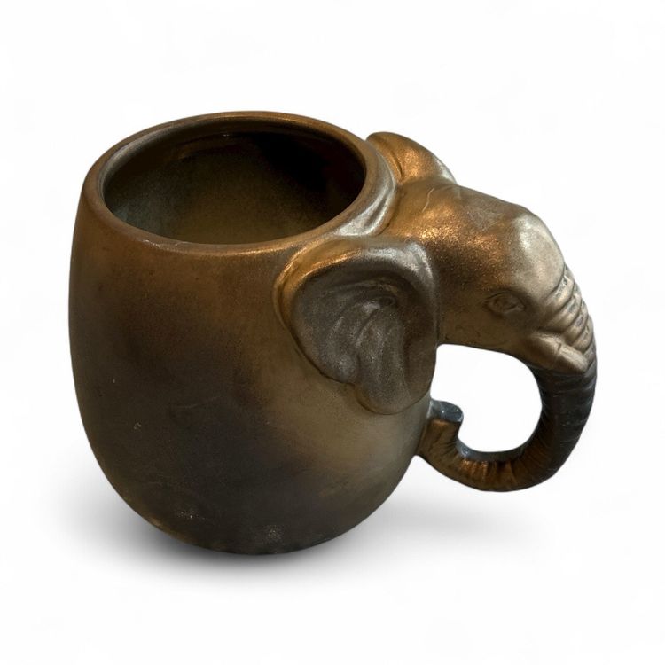 Large Bronzed Ceramic Elephant Mug Or Planter