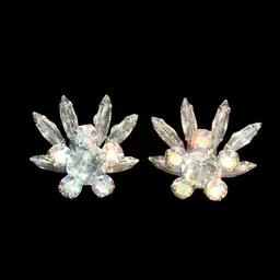 Pair of Vintage Aurora Borealis crystal cluster clip-on earrings Starburst