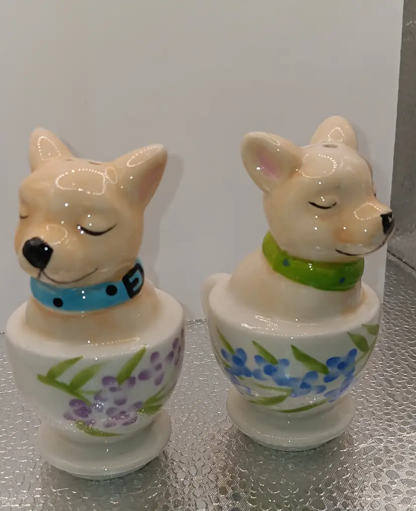Chihuahua in a Teacup Ceramic S&P Shakers