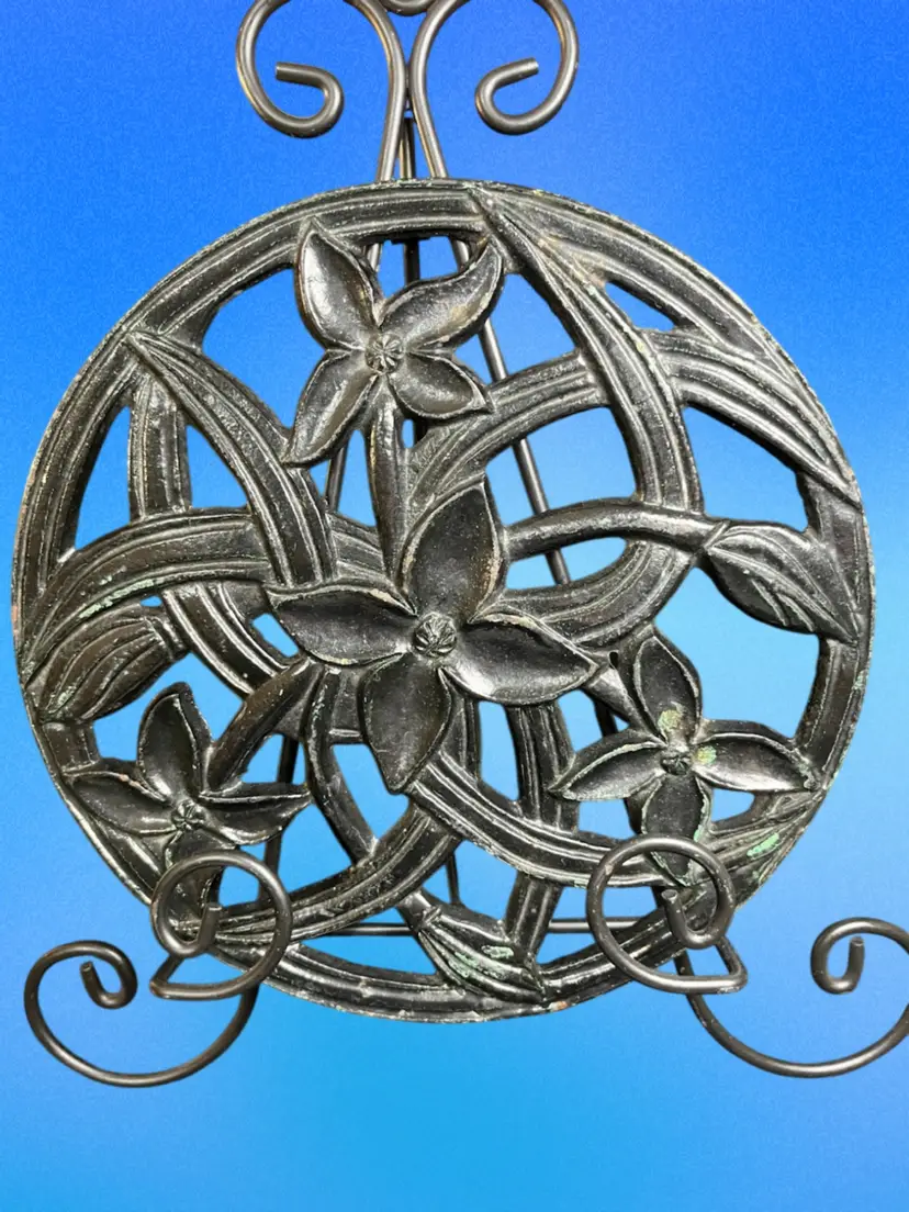 Cast Iron- 9" Round Art Noveau-Floral Pattern-Trivet. Lot 45