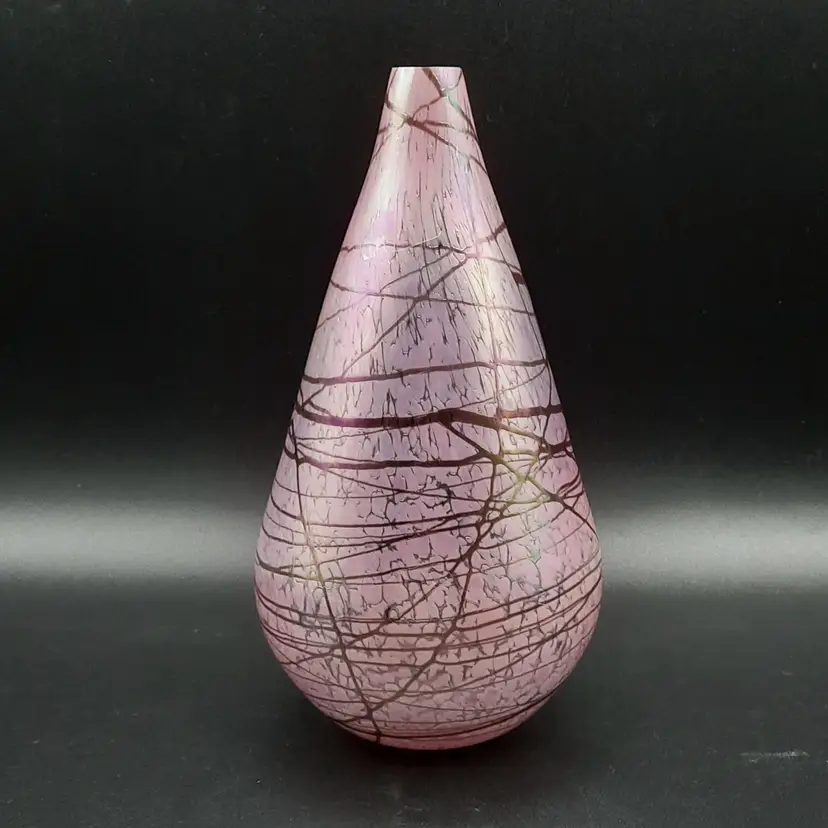 Art Glass Pink Purple Iridescent Oil Lamp Single Stem Bud Vase