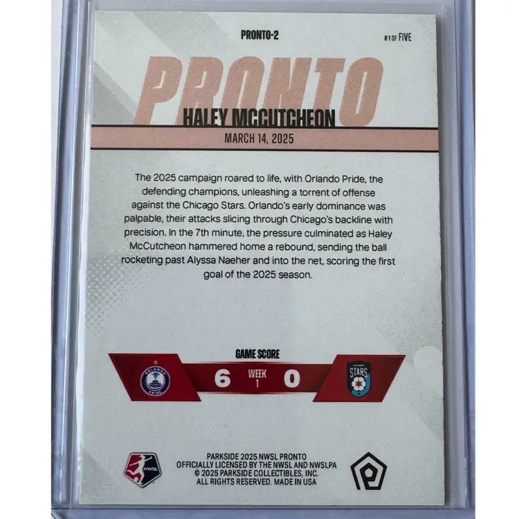 Haley McCutcheon 2025 Parkside Pronto Red /5 Orlando Pride #2