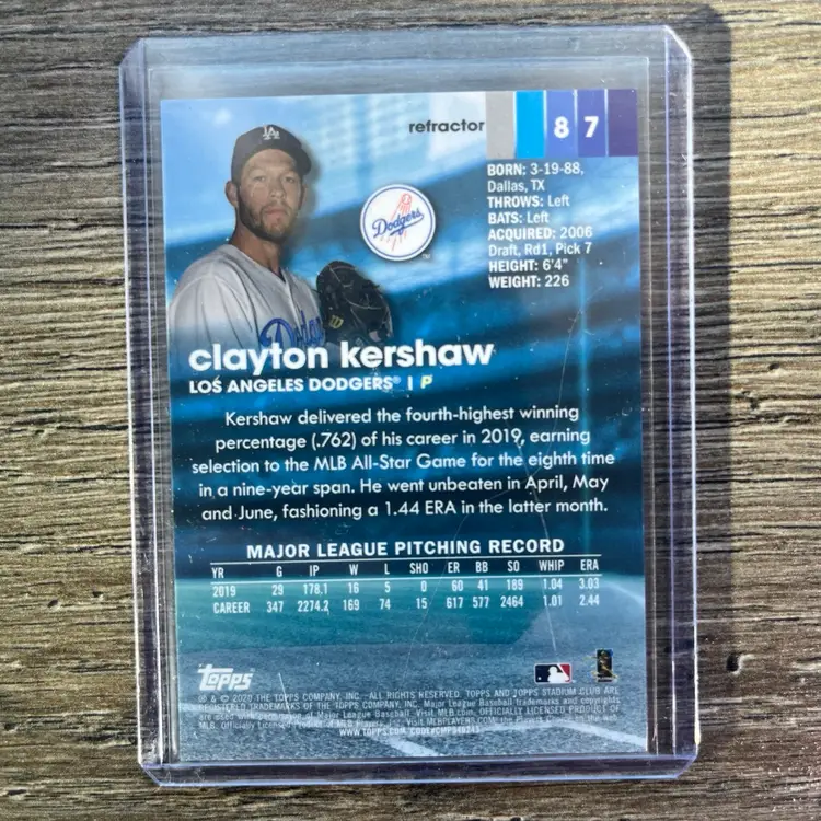2020 Stadium Club Chrome Clayton Kershaw Refractor #87