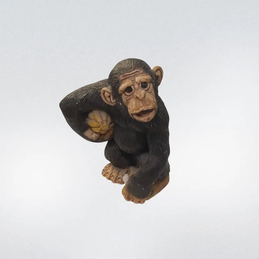 Monkey Chimpanzee Figurine Coconut Banana Signed DC