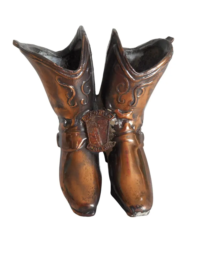Vtg Metal Copper color Cowboy boots Figurine shelf sitter Niagra Falls Souvenir