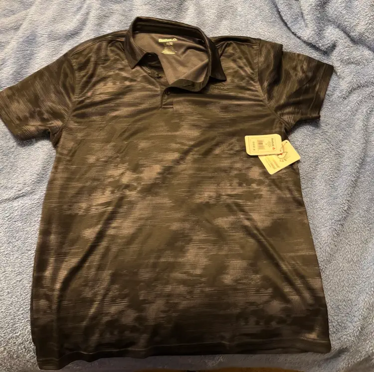 Large (L) Reebok Black Camo Print Performance Polo