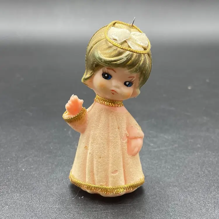 Flocked Blow Mold Angel Hanging Christmas Ornament Holiday Kitsch Decor