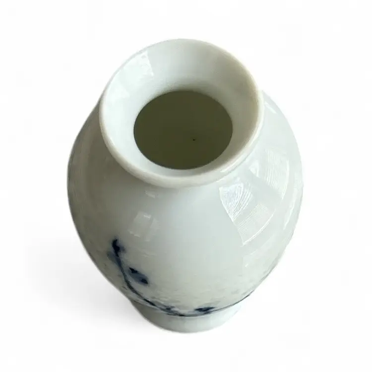 Small White Ceramic Bud Vase With Blue Flowers Design
