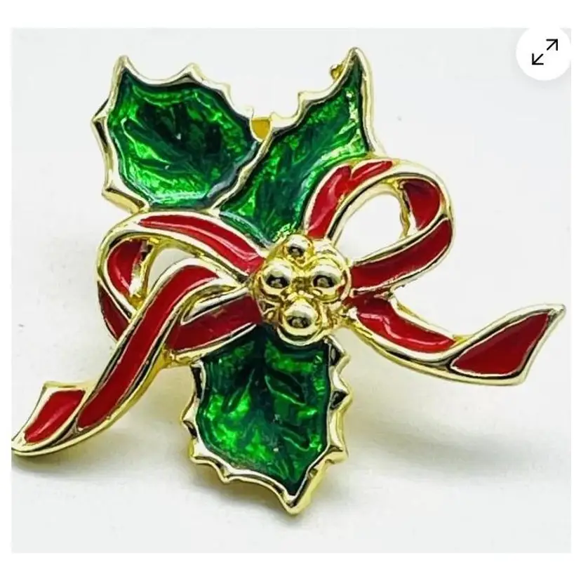 8751 Festive Holly and Ribbon Brooch