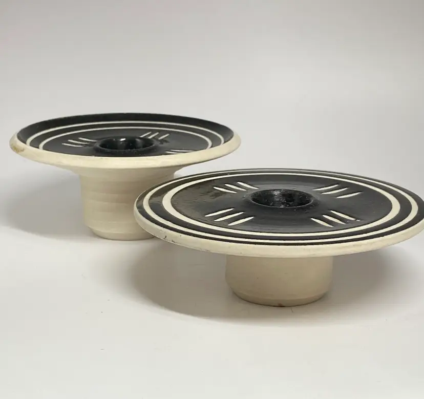 2 Vintage 1997 Eileen Goldenberg Candlestick Holders, Artist Signed, 4.25" Dia