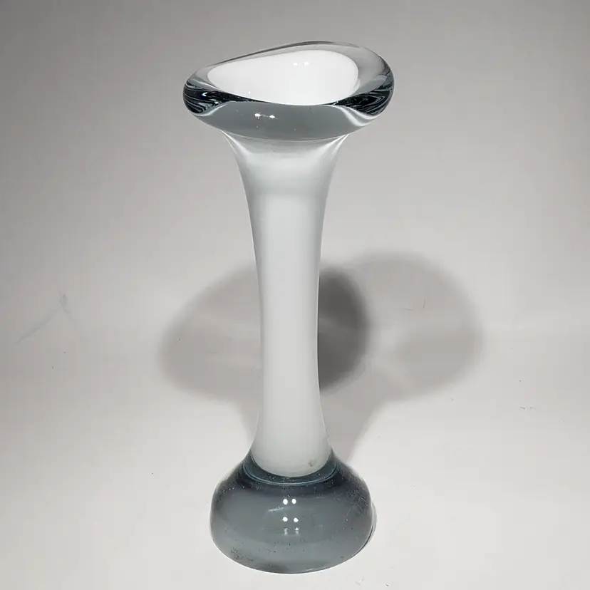 Hand Blown Cased White Clear Stretch Swung Glass Art 8" Bud Vase