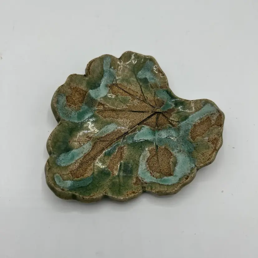 Studio Art Pottery Leaf Trinket Dish Artist Signed