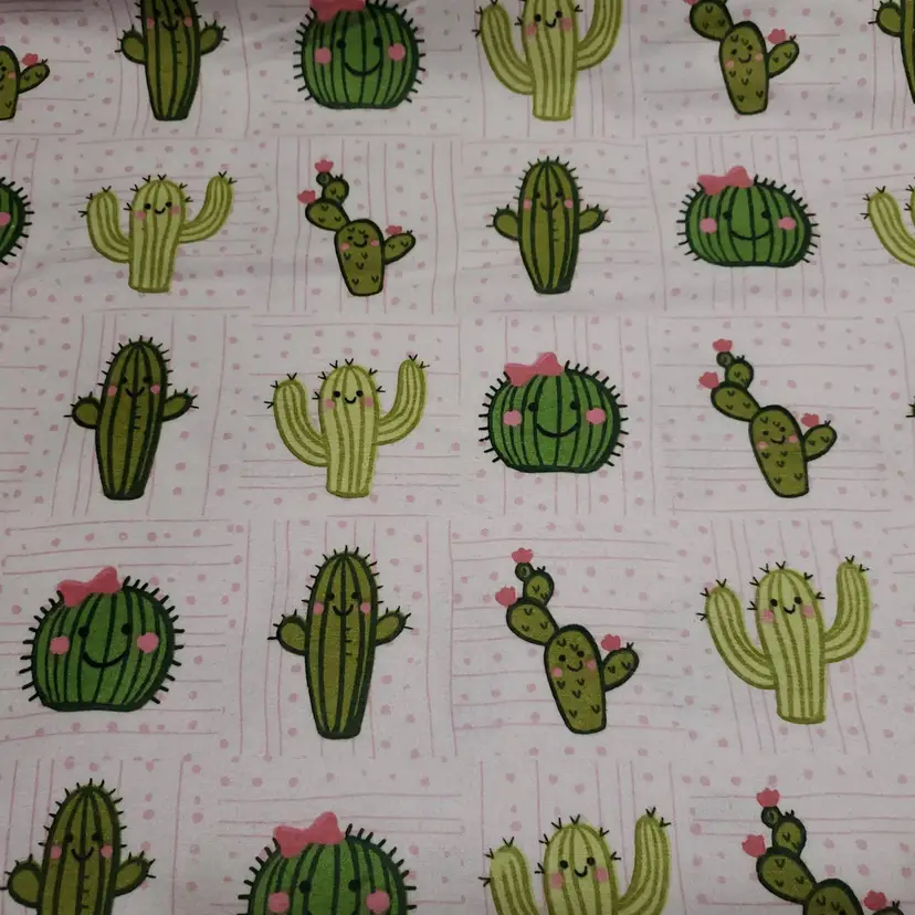 Cactus Smiling Friends Flannel Fabric Remnant - 100% Cotton - Choose Size - Soft Craft & Quilting Fabric