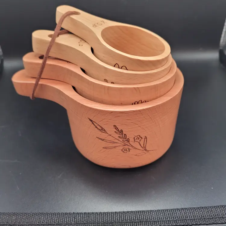 Young's Inc. Wood Measuring Cups Baker Set W/Floral Engraving