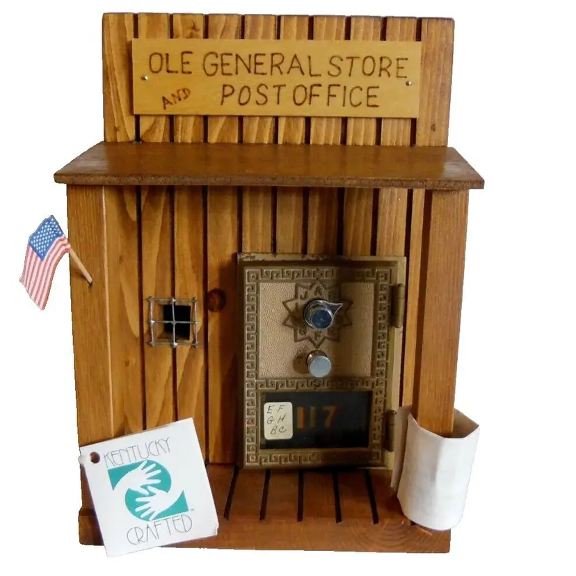 Ole General Store Wooden Bank Building With Real PO Post Office Box Door Bank