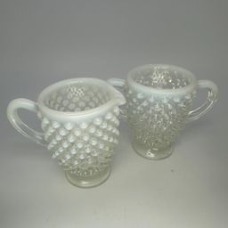 Vintage Fenton Hobnail Opalescent Sugar & Creamer Set/2