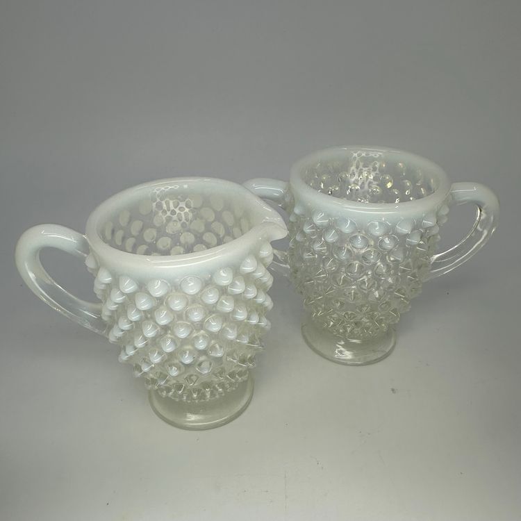 Vintage Fenton Hobnail Opalescent Sugar & Creamer Set/2
