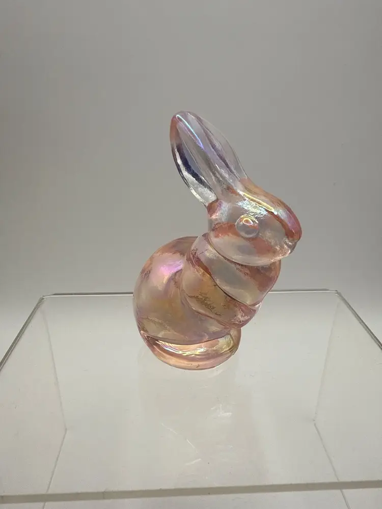 Vintage Fenton Glass Mini Bunny Rabbit Figurine Pink Iridescent 2.75" Tall