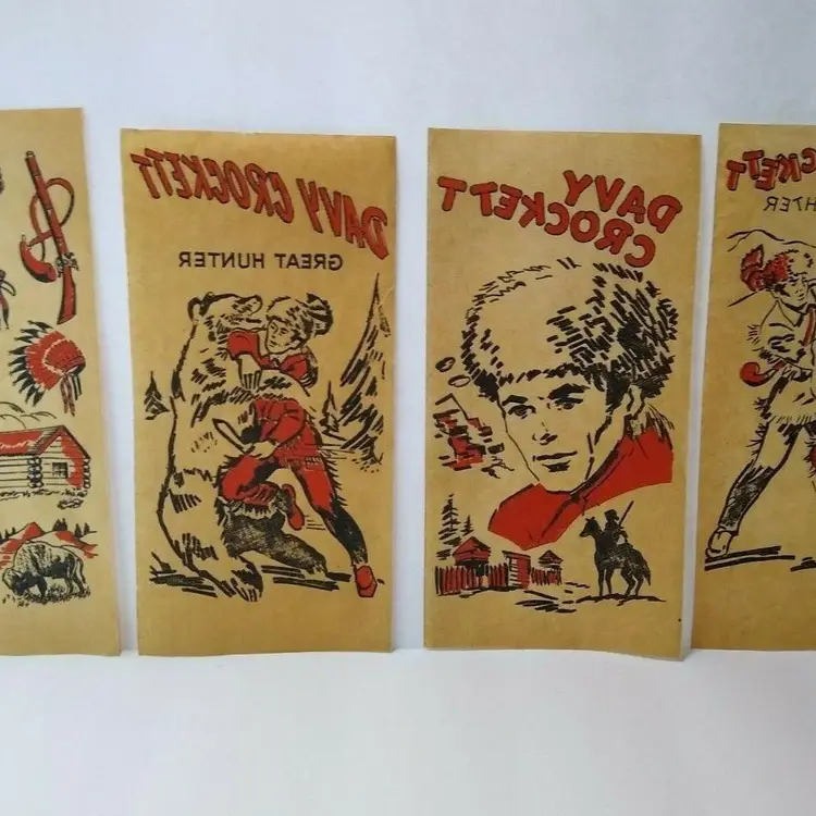 Davy Crockett Vintage Western Decals 1950s NOS Set Of (4) Red Iron On Transfers
