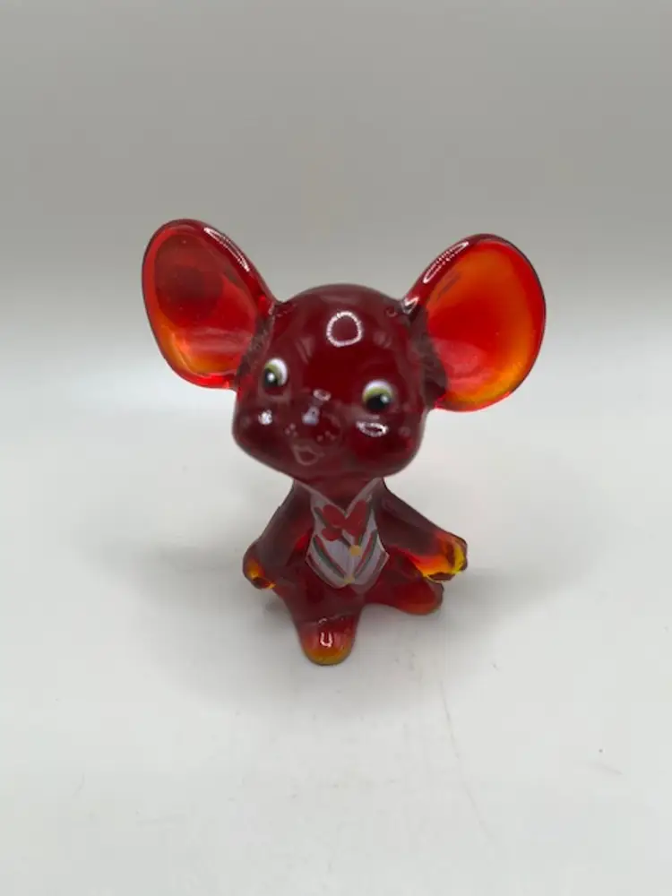 #01 Fenton Glass Christmas Mouse Signed and Handpainted by S.Davis ~ UV Reactive