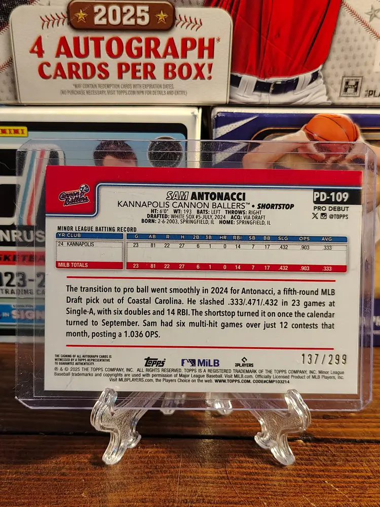 Sam Antonacci 2025 Topps Pro Debut Autograph Blue /299 PD-109