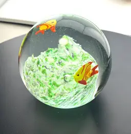 Vintage Aquarium Style Paperweight with Two Orange Angelfish 3" x 3" There Is Glow