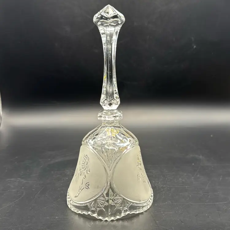 Vintage Lead Crystal Etched Frosted Rose Bell Made In Taiwan 8.25”