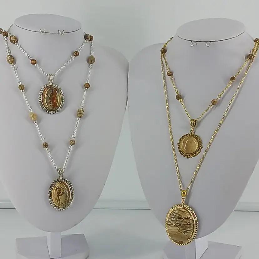Four Picture Jasper Gemstone Necklaces