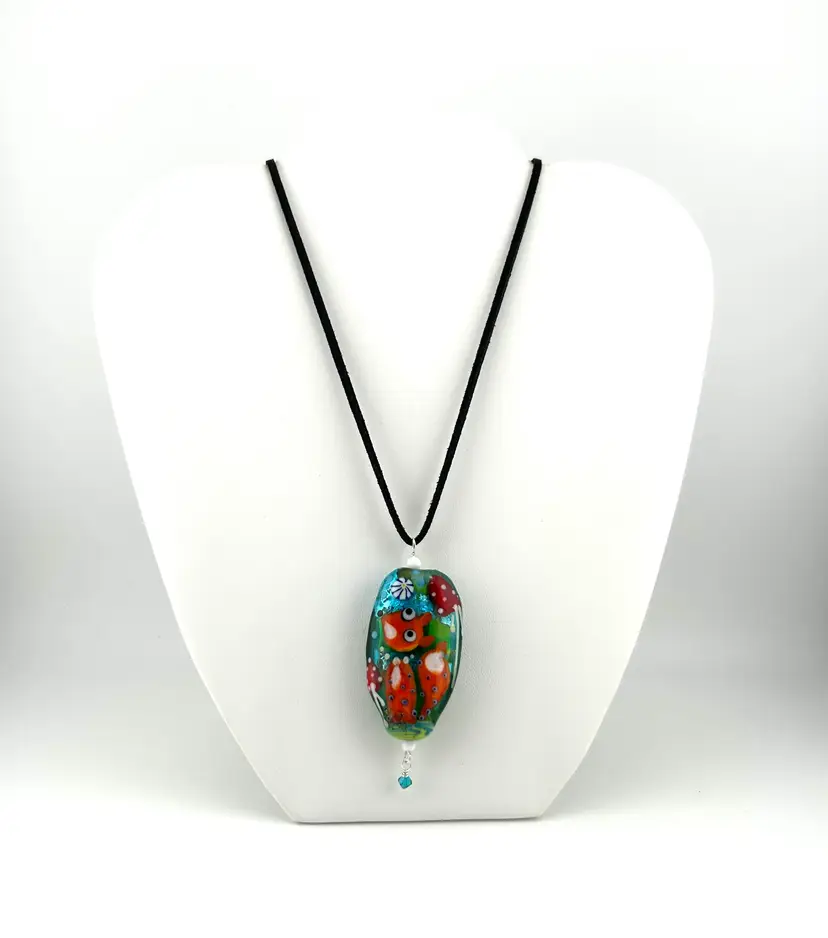Lampwork Glass Fox Bead Necklace 22β With 2β Extender Faux Suede Cord Made By Me
