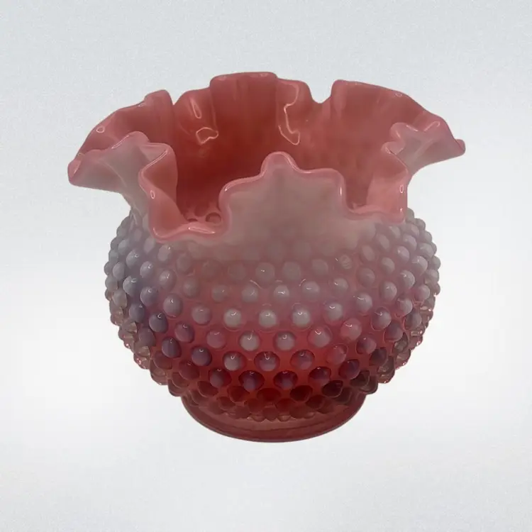 Vintage Fenton Cranberry Opalescent Ruffled Vase, 5.24” High